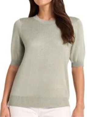 CeCe Crewneck Short Sleeve Sweater w Puff Sleeve Pearl Button Size Medium